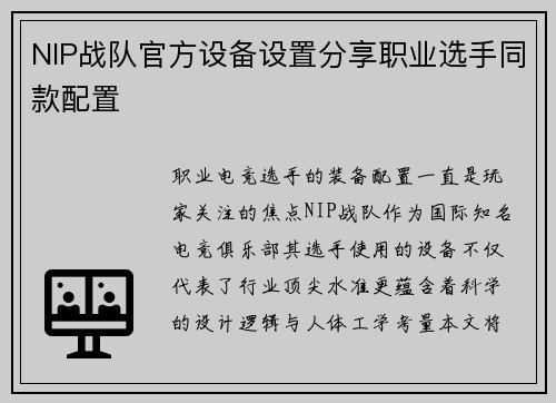 NIP战队官方设备设置分享职业选手同款配置